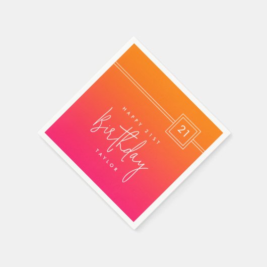 21e Verjaardag Hot Pink Sinaasappel Kleurrijk Servet (Hoek)
