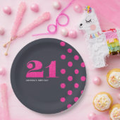 21e verjaardag Hot-roze glitter gepersonaliseerd Papieren Bordje (Feest)