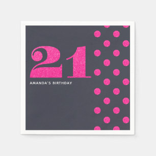 21e verjaardag Hot-roze glitter gepersonaliseerd Servetten