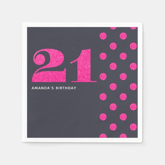 21e verjaardag Hot-roze glitter gepersonaliseerd Servetten (Voorkant)