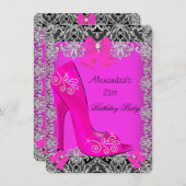 21e verjaardag Hot-roze hoge-hiel kant 3 Kaart (Voorkant / Achterkant)
