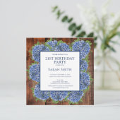 21e Verjaardag Hout Blauw Hydrangeaën Rustieke Fee Kaart (Staand voorkant)