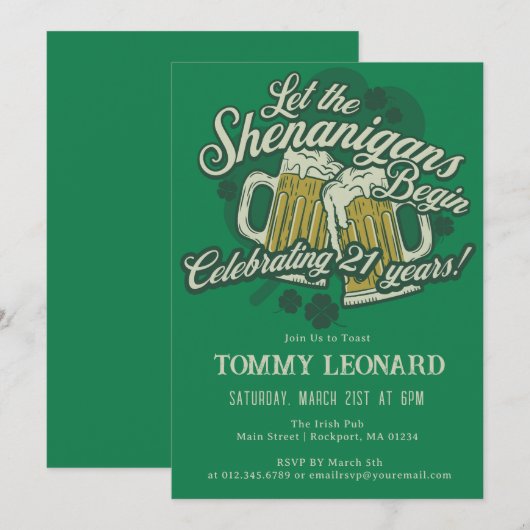 21e verjaardag Iers St.Patrick's Day Bier Kaart (Voorkant / Achterkant)