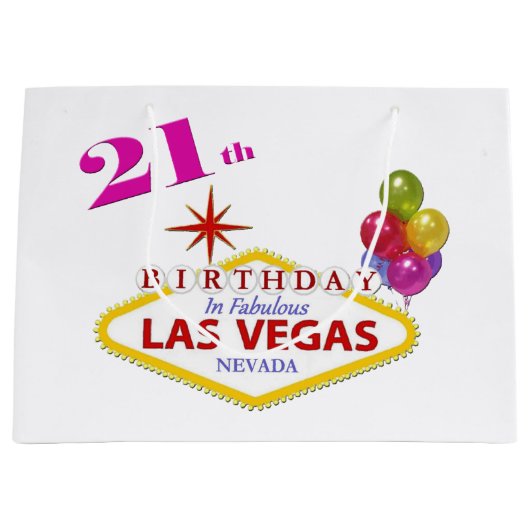 21e verjaardag in Las Vegas Gift Bag Groot Cadeauzakje (Voorkant)