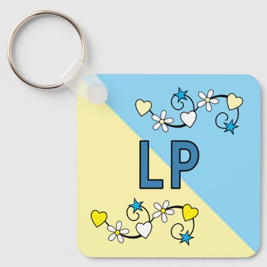 21e verjaardag initialen blauw geel sleutelhanger (Voorkant)