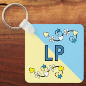 21e verjaardag initialen blauw geel sleutelhanger (Voorkant)