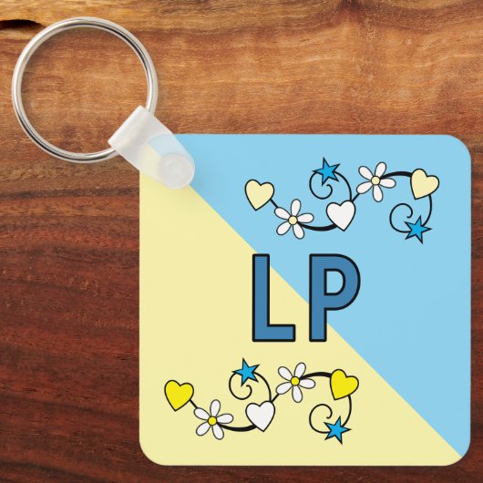 21e verjaardag initialen blauw geel sleutelhanger (Voorkant)