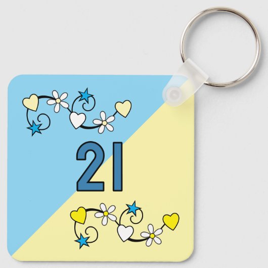 21e verjaardag initialen blauw geel sleutelhanger (Achterkant)