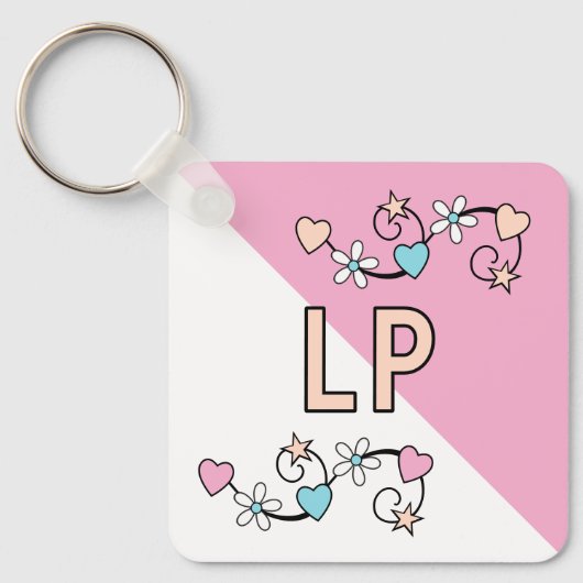 21e verjaardag initialen roze perzik sleutelhanger (Voorkant)