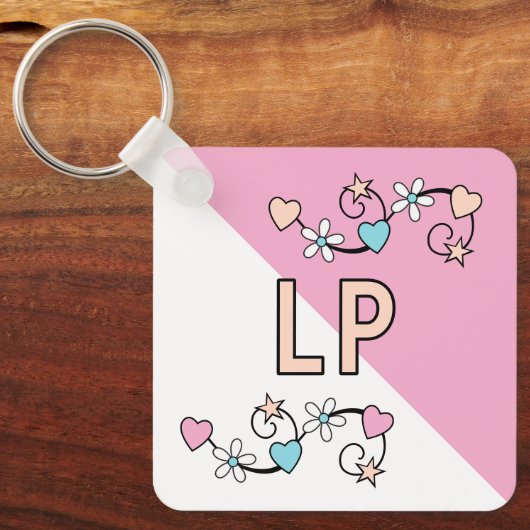 21e verjaardag initialen roze perzik sleutelhanger (Voorkant)