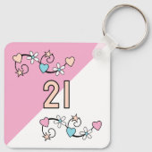 21e verjaardag initialen roze perzik sleutelhanger (Achterkant)