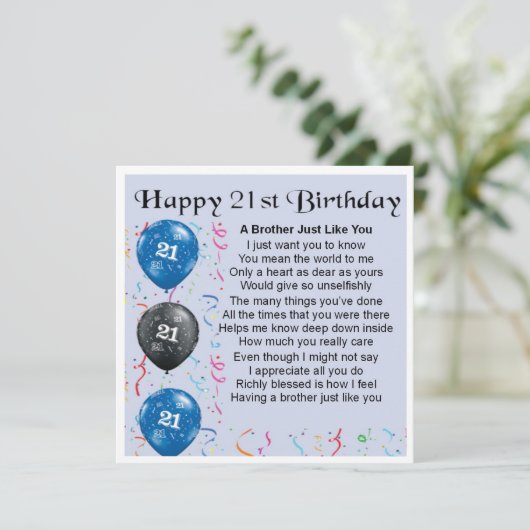 21e verjaardag kaart - broer (Staand voorkant)