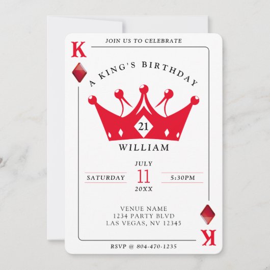 21e verjaardag King of Diamonds Casino Poker Kaart (Voorkant)