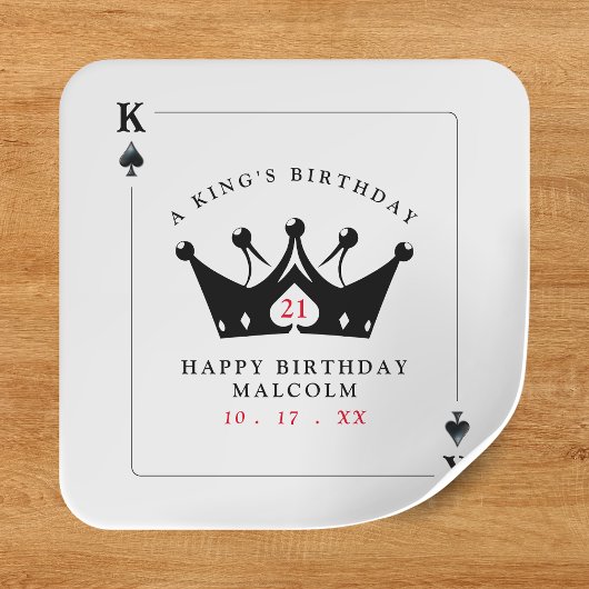 21e verjaardag King of Spades Casino Poker Kaart Vierkante Sticker