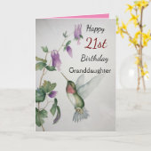 21e verjaardag kleindochter  Hummingbird Kaart (Gele Bloem)