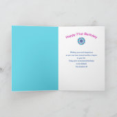 21e verjaardag, kleurrijk blauw, Paarse, Blauwgroe Kaart (Binnen)