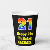 21e verjaardag: Kleurrijk, Leuk, Spannend, Regenbo Papieren Bekers (Achterkant)