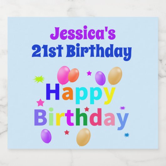 21e Verjaardag Kleurrijke Ballonnen Gefeliciteerd  Sparkling Wijnetiket (Enkel label)