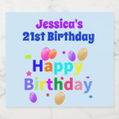 21e verjaardag Kleurrijke Ballonnen Gelukkige Verj Sparkling Wijnetiket (Enkel label)
