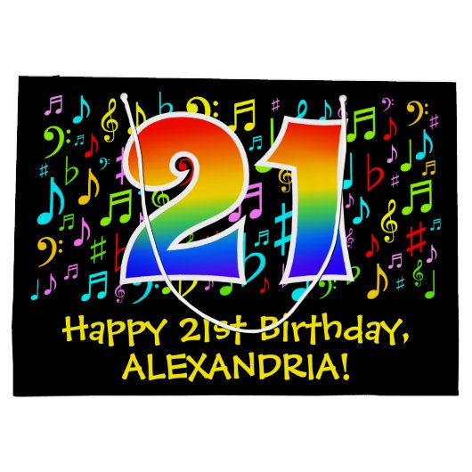 21e verjaardag - Kleurrijke muzieksymbolen, Rainbo Groot Cadeauzakje (Achterkant)