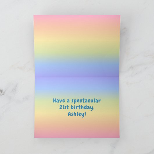 21e Verjaardag: Kleurrijke Regenboog # 21, Aangepa Kaart (Binnen)