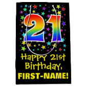 21e verjaardag: Kleurrijke Sterren Patroon & Regen Medium Cadeauzakje (Voorkant)