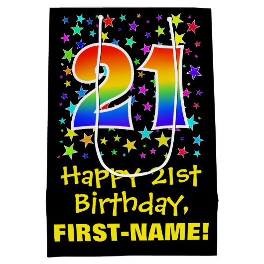 21e verjaardag: Kleurrijke Sterren Patroon & Regen Medium Cadeauzakje (Achterkant)