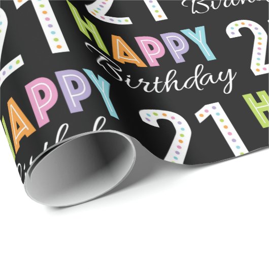 21e verjaardag kleurrijke typografie cadeaupapier (Rol Hoek)