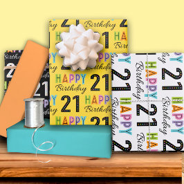 21e verjaardag kleurrijke typografie inpakpapier vel