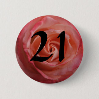 21e verjaardag knop roze roos ronde button 5,7 cm