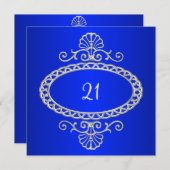 21e verjaardag kobalt blauw en zilver metaal kaart (Voorkant / Achterkant)