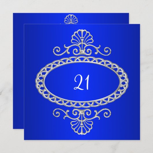 21e verjaardag kobalt blauw en zilver metaal kaart (Voorkant / Achterkant)