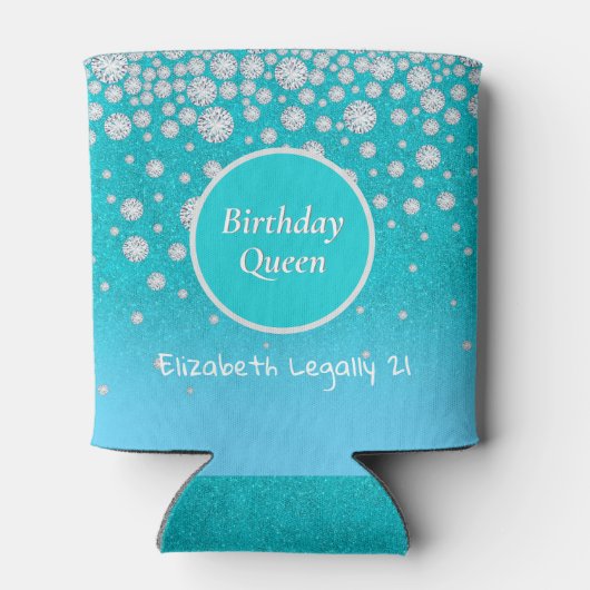 21e verjaardag koningin turquoise glitters naam di blikjeskoeler (Achterkant)