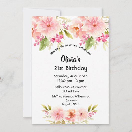 21e verjaardag koraal dahlia bloemen pastelroze kaart (Voorkant)