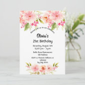 21e verjaardag koraal dahlia bloemen pastelroze kaart (Staand voorkant)