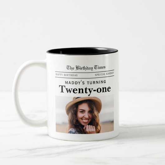 21e Verjaardag Krant Tweekleurige Koffiemok (Links)