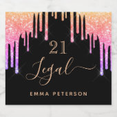 21e verjaardag Legale zwarte roze gouden druppels Sparkling Wijnetiket (Enkel label)