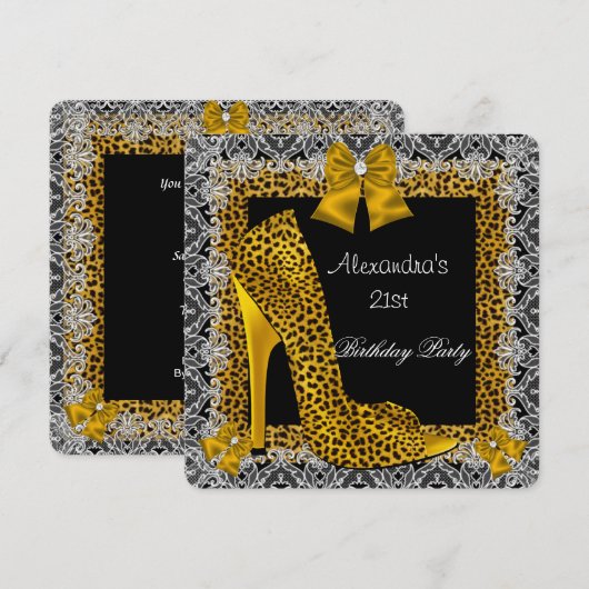 21e verjaardag Leopard Gold High Hiel Schoellak 2 Kaart (Voorkant / Achterkant)