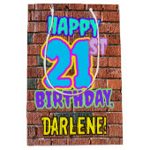 21e verjaardag: Leuk, Urban Graffiti geïnspireerd  Medium Cadeauzakje (Voorkant)