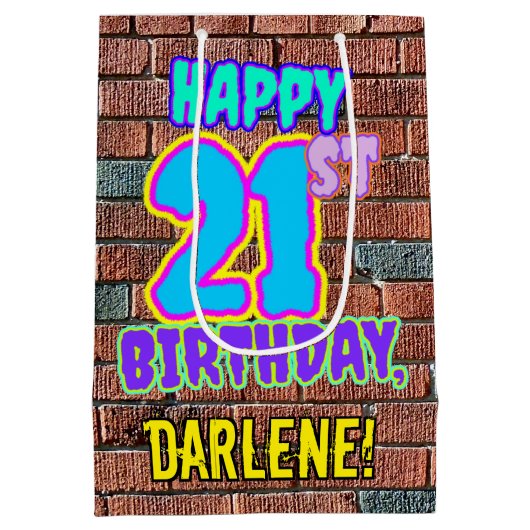 21e verjaardag: Leuk, Urban Graffiti geïnspireerd  Medium Cadeauzakje (Achterkant)