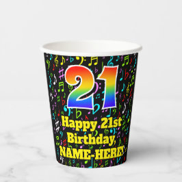 21e verjaardag: Leuke muzieknotenpatroon, regenboo Papieren Bekers