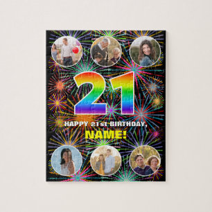 21e verjaardag: Leuke regenboog #, aangepaste naam Legpuzzel
