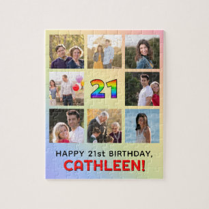 21e verjaardag: Leuke regenboog #, aangepaste naam Legpuzzel