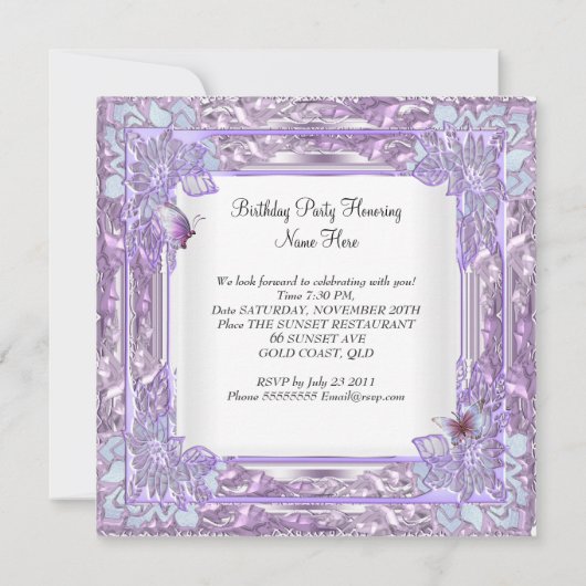 21e verjaardag Lila witte vlinder Kaart (Achterkant)