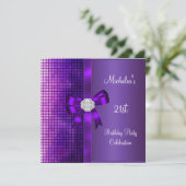 21e Verjaardag Lovertjes Paarse Diamant Boog Kaart (Staand voorkant)