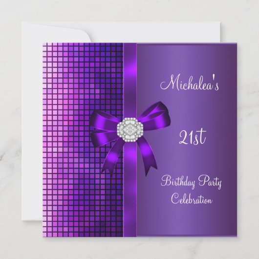 21e Verjaardag Lovertjes Paarse Diamant Boog Kaart (Voorkant)