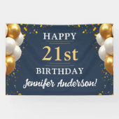 21e verjaardag marine blauw en goud viering spandoek (Horizontaal)