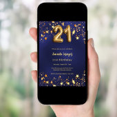 21e verjaardag Marine Blauw Goud Sterren Kaart