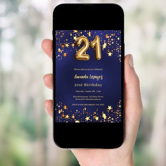 21e verjaardag Marine Blauw Goud Sterren Kaart
