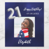 21e verjaardag marine blauw wit foto wijn etiket (Enkel label)